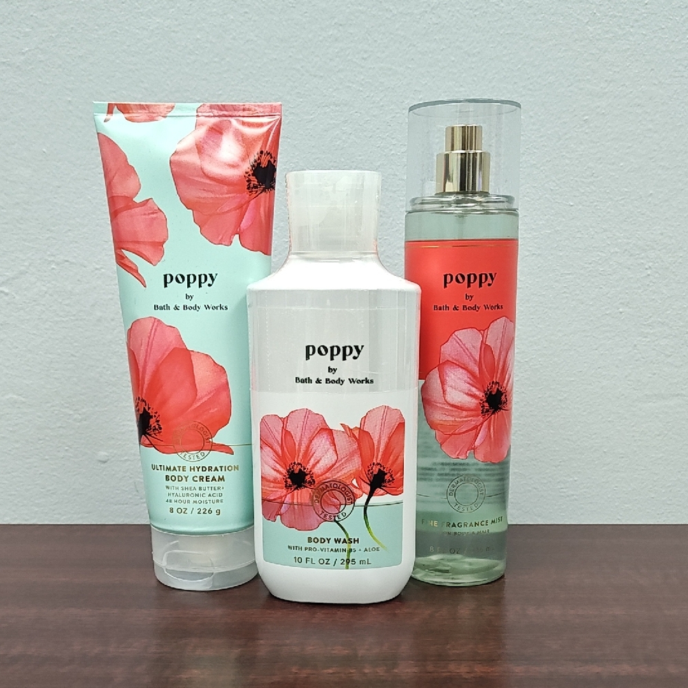 Bath & Body Works POPPY 3 Piece Body Care Bundle Set